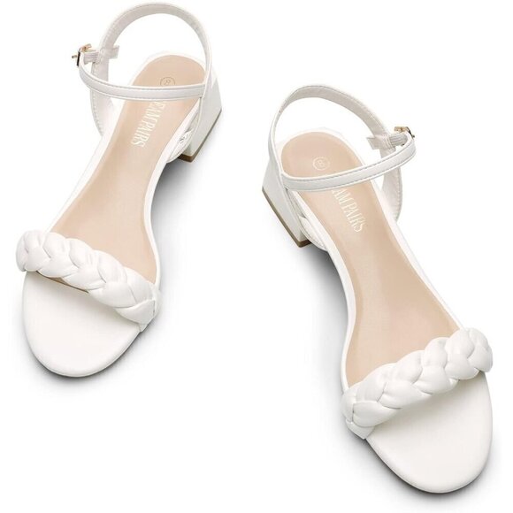 Women's Low Heels Women Braided Open Toe Ankle Strap Block Chunky Heel Sandals - Picture 3 of 6